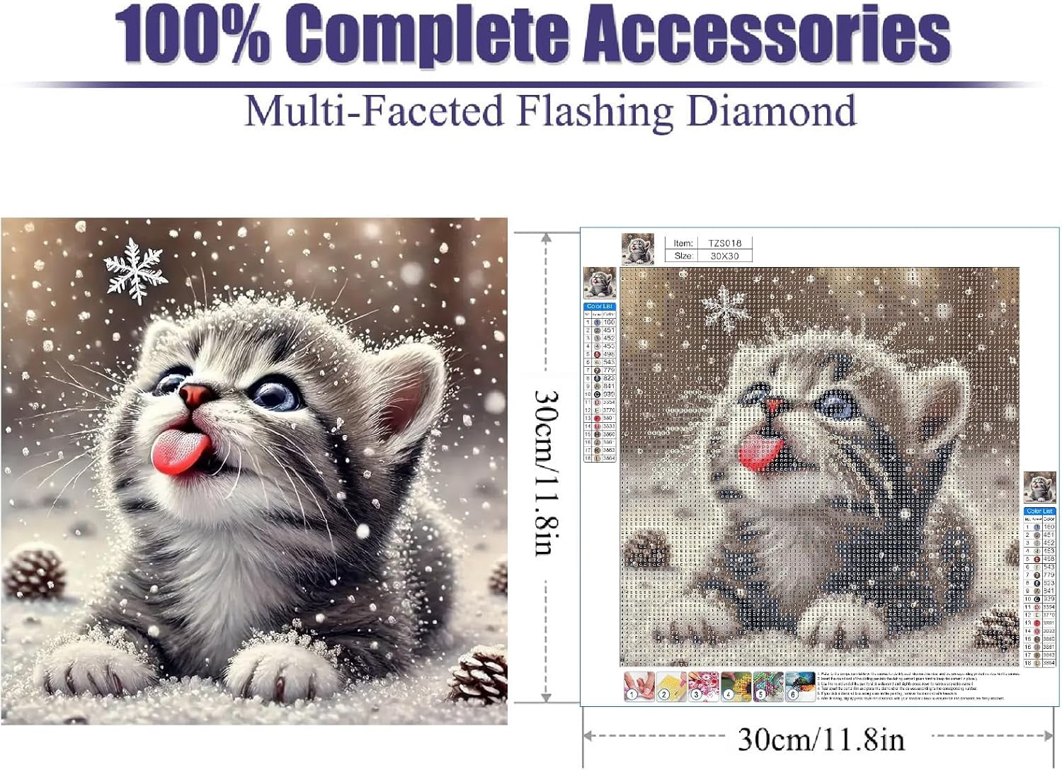 Cat Diamond Art Kits for Adults, Christmas Diamond Painting Kits for Beginners, Christmas Snowy Diamonds Art Painting Kits, 5D Round Full Drill Crafts Kits Home Decor Gifts 12x12inch
