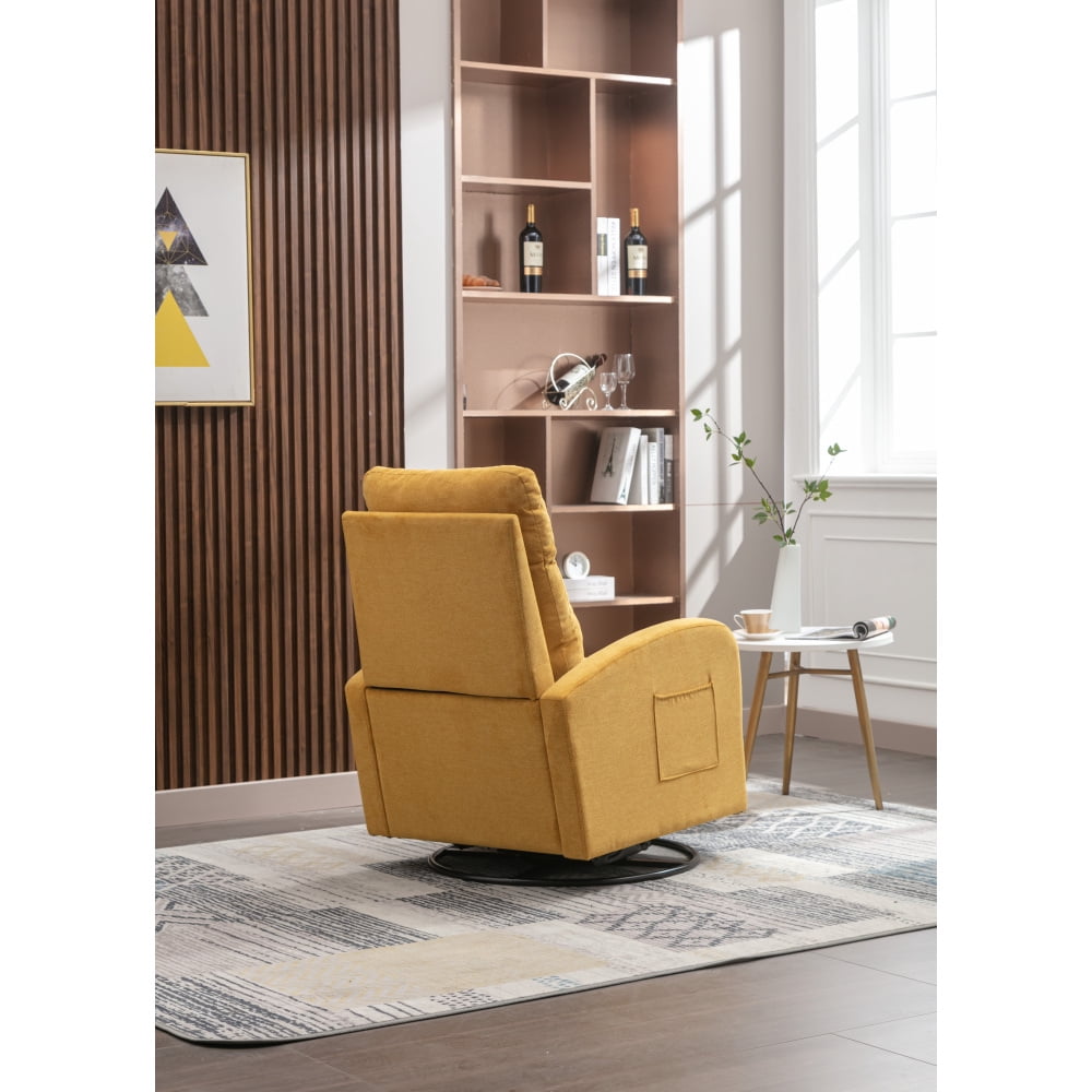 Upholstered Swivel Glider, Cosymart Rocking Chair for Nursery, Modern Style One Left Bag, Yellow Finish