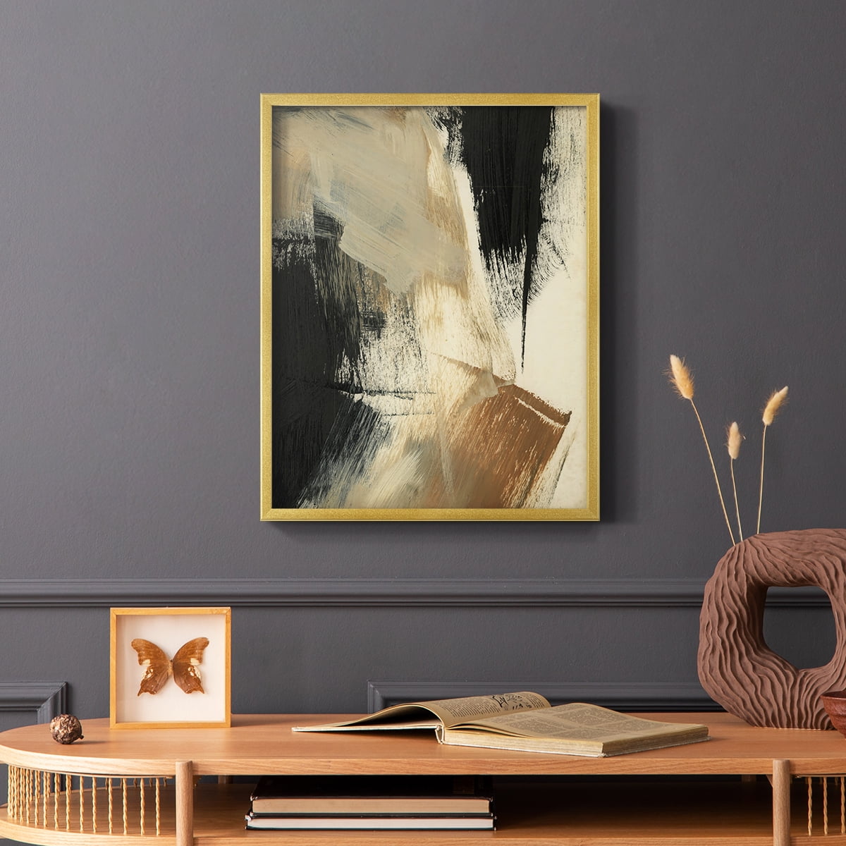 Baked Paintstrokes V Framed Print in Gold Solid Wood Framed Print No Nail Hanging