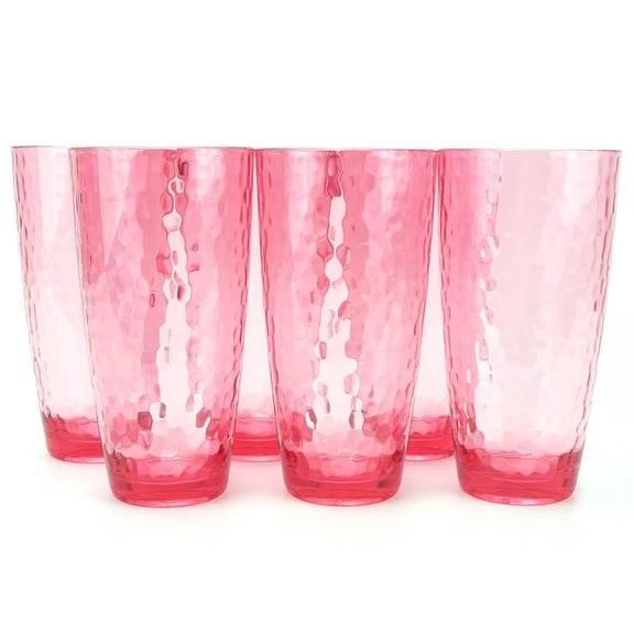 Set of 6 Hammered Style Drinking Cups 26-Ounce Large Acrylic Glasses Plastic Tumbler,BPA Free (Red)