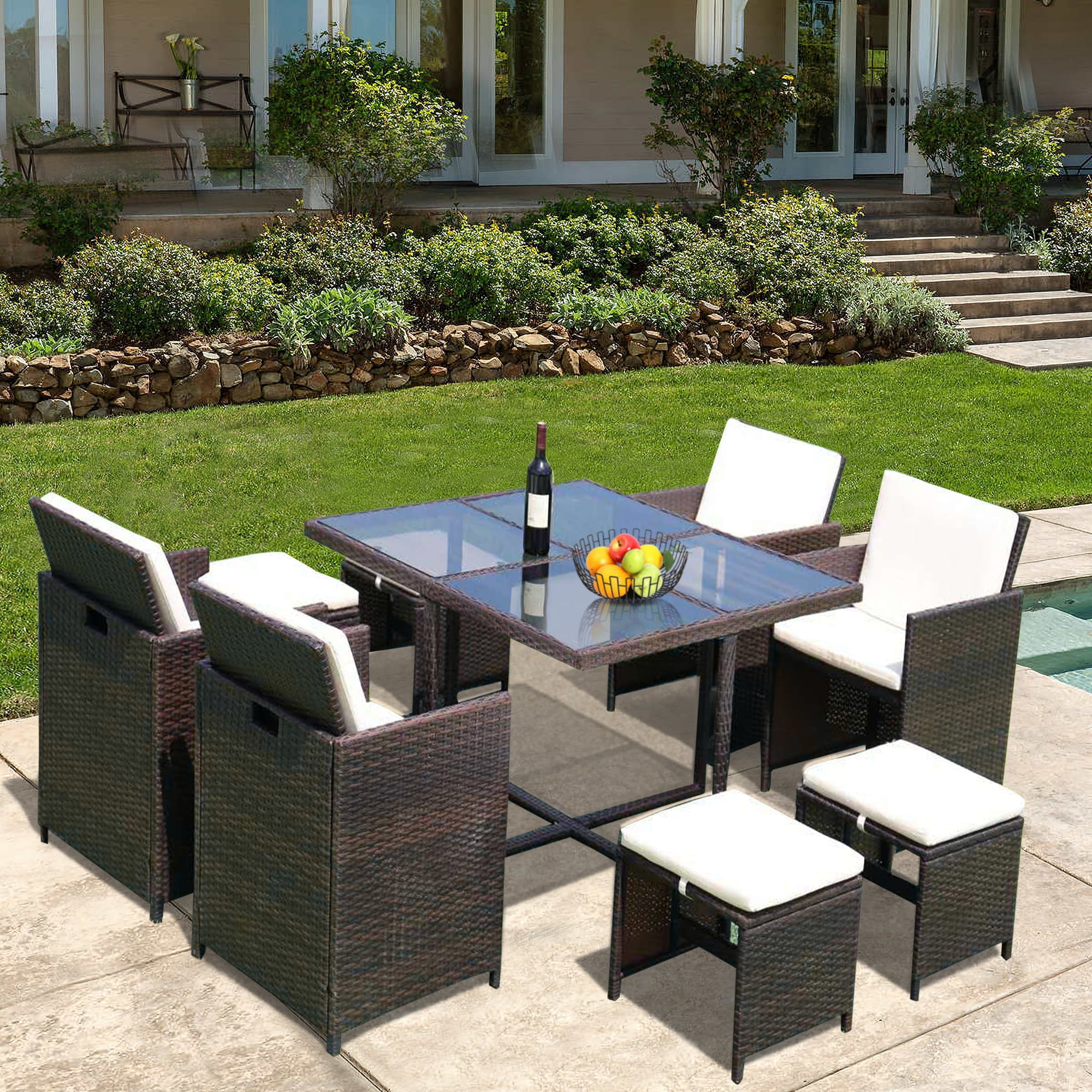 Wicker Rattan Outdoor Dining Table And Chairs Furniture Setting ...