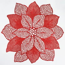 Gold Round Placemats for Dining Table Set of 6 Pressed Vinyl Metallic Table Mats Hollow Out Hibiscus Flower Place Mats for Dinner Table Decor Holiday Wedding Accent Centerpiece