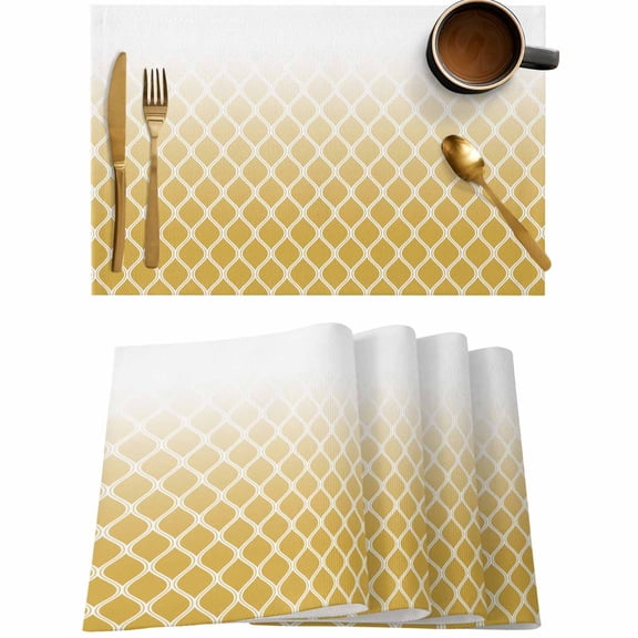 Yellow Gradient White Buffalo Lattice Placemats Set of 4,Wipeable Washable Table Mats for Dining Tables,Ombre Abstract Geometric Place Mats for Kitchen Event Party Tabletop Decor