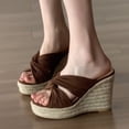 thumbnail image 4 of Hopeusnice Slippers for Women Non-Slip Cloth Materials Summer Shoes Breathable Trendy Soft Wedge High Heel Women's Slippers Open Toe Sandals Roman Elegant Shoes Brown 40, 4 of 6