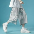 thumbnail image 2 of XDZJLR Men Shorts Denim with Pockets Oversize Knee Length Fashion Leisure Loose Straight Short Grey M, 2 of 7