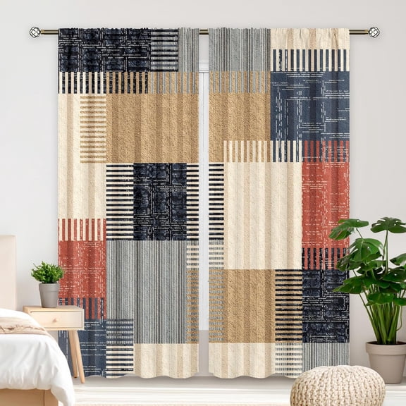 Abstract Colorful Stripes Curtains 52Wx84H Inch Rod Pocket Boho Modern Patchwork Color Blocks Contemporary Chic Art Printed Geometric Living Room Bedroom Window Drapes Treatment 2 Panels
