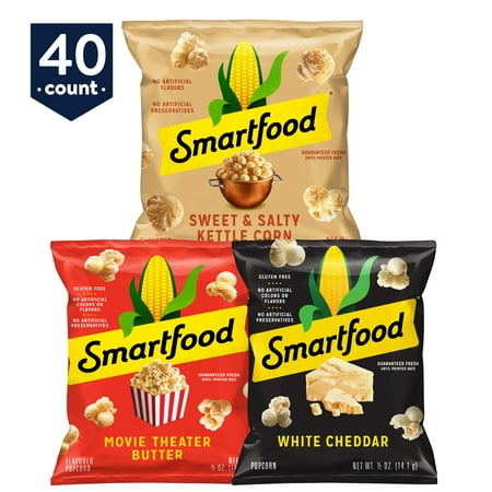 Smartfood White Cheddar, Kettle Corn & Movie Theater Butter Popcorn, 40 Ct Variety Pack (0.5 Oz. Bags)( by Feb13/2024)