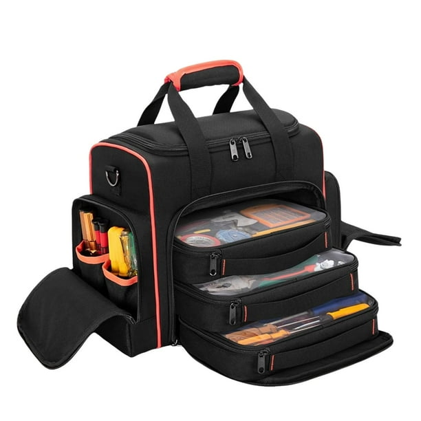 Bolsa de Herramientas con 3 Compartimentos Extraíbles, Compartimento de 2 para Herramientas Manuales, Ideal para Reparadores, Electricistas y Carpinteros.