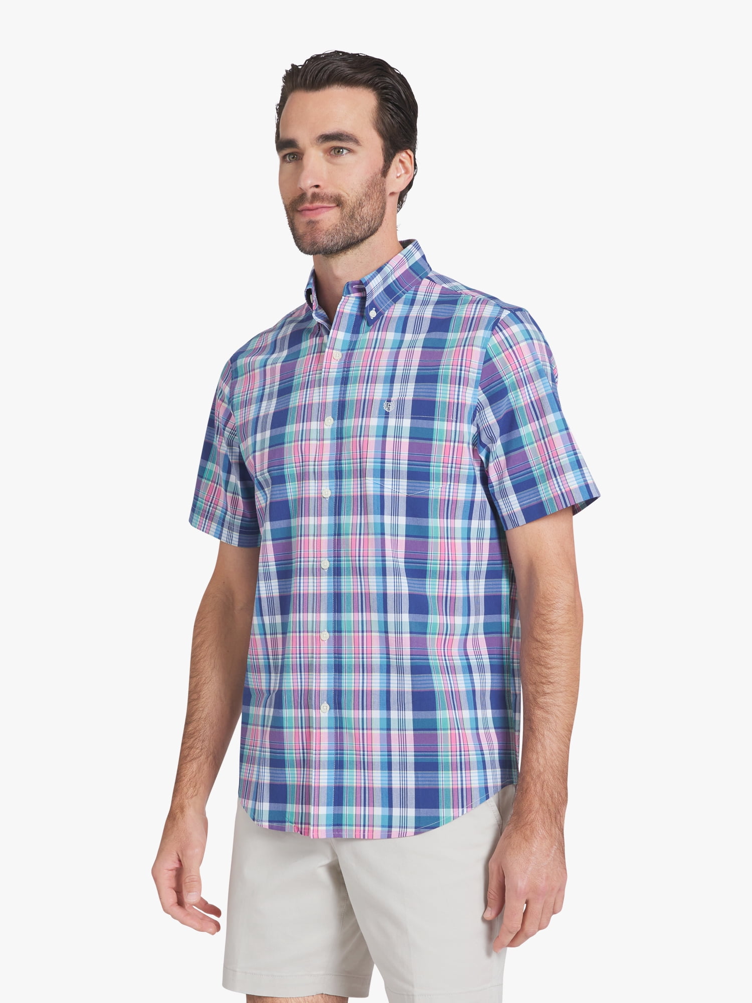 Chaps Men's & Big Men's Short Sleeve Easy Care Stretch Poplin Shirt, Sizes S-3XL