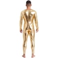 thumbnail image 4 of YONGHS Men's One Piece Shiny Metallic Patent Leather Jumpsuit Zentai Slim Fit Unitard Bodysuit Gold L, 4 of 5