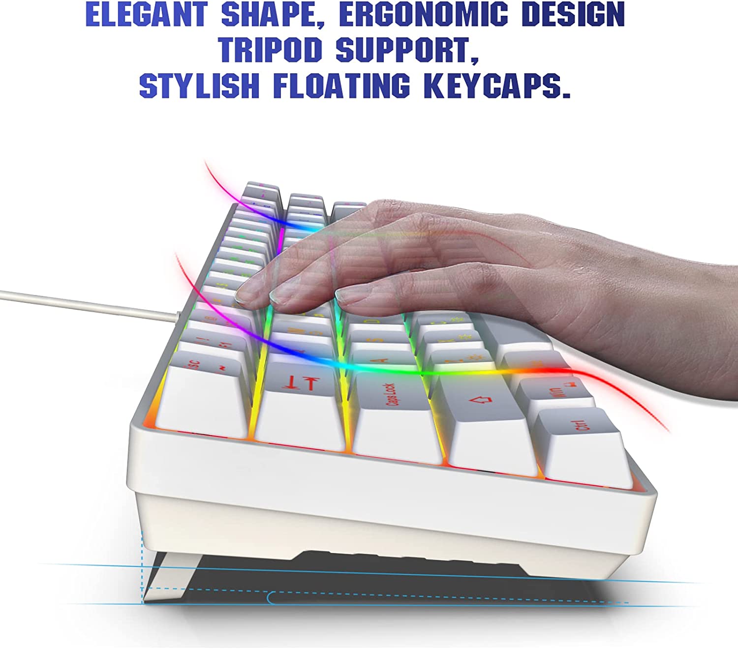60% Percent Gaming Keyboard, Compact RGB Backlit Ergonomic Small Mini Keyboard for Windows, PC, Laptop, (68 Keys, White)