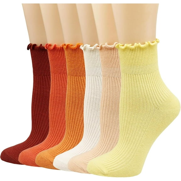 YooGuoGuo Womens Crew Socks Ruffle Cotton Casual Cute Frilly Trim Breathable Ankle Socks 6 Pack