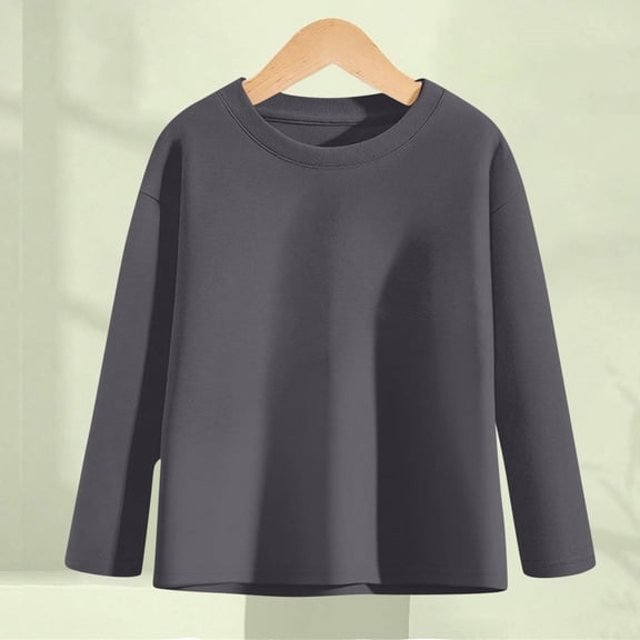 FAIOROI Big Girls Long Sleeve Cotton Crewneck Tee - 7T, Dark Gray - Breathable Everyday Kids Top