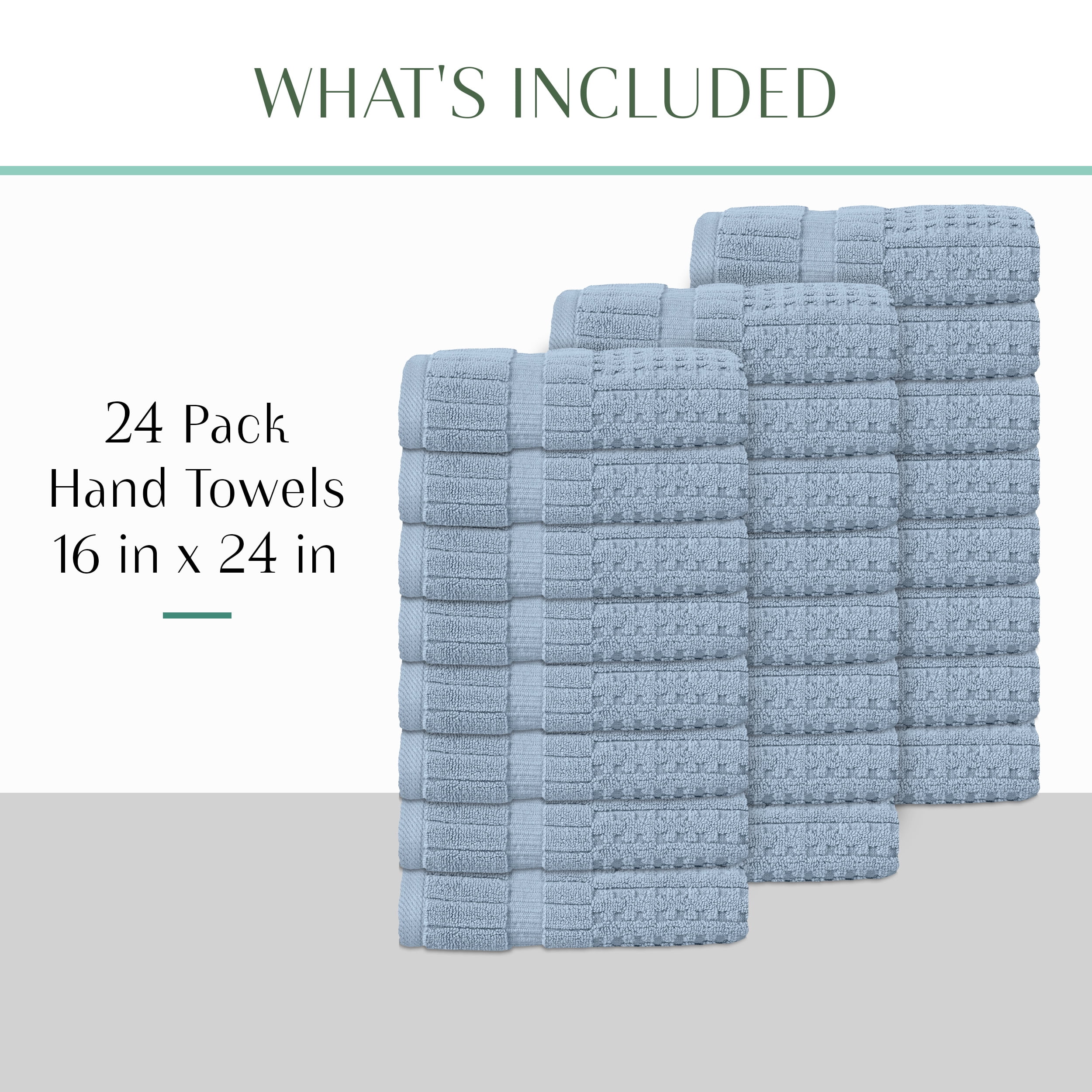 Home Weavers Willow Collection Hand Towels Set of 24 | 100% Cotton Zero Twist | 630 GSM Thick Plush | Soft, Highly Absorbent & Quick Dry | Hotel Quality Luxury Hand Towels | 16x24 Inch | Blue