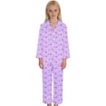 thumbnail image 4 of oqasdz Girls Outfits Cute Cherry And Heart Prints Silk Long Sleeve Lapel Button Down Shirts and Pants Comfort Cozy Breathable Home Outfit For Kids, 4 of 4