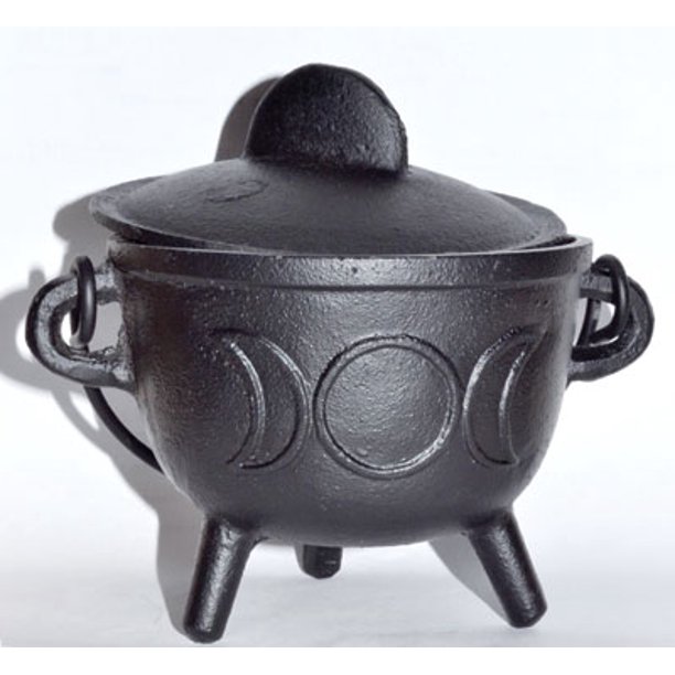 5" Cast iron cauldron w/ lid Triple Moon