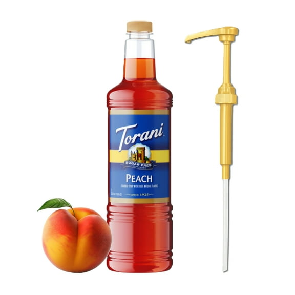 Torani Sugar Free Peach Flavouring Syrup, 1 Liter Plastic Bottle with Absol Gold Pump