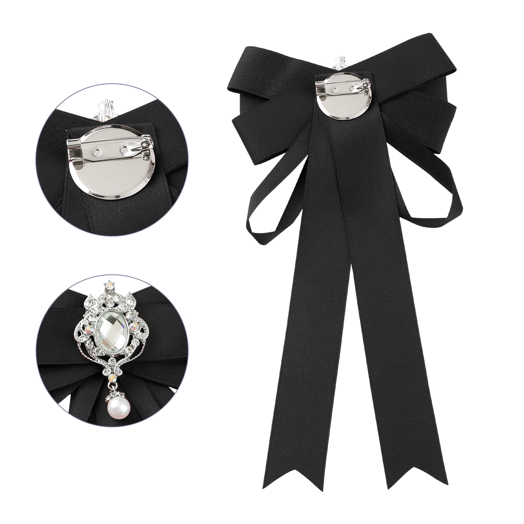 DARING DIVA Women's Ribbon Satin Elegant Pre-Tied Bow Tie Bow Black