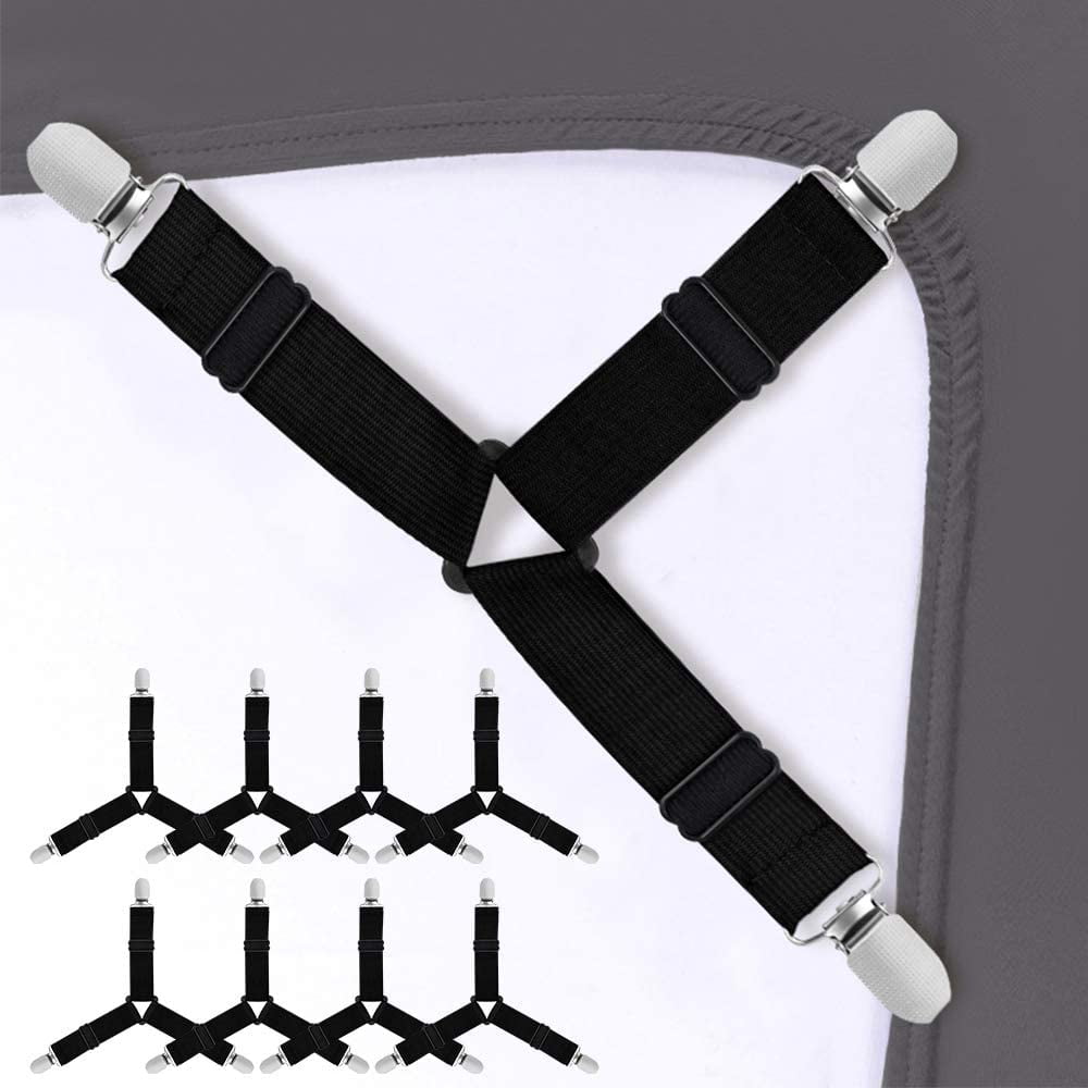 8 Pack Bed Sheet Holder Straps, DORARA Triangle Bed Sheet Fasteners with  Heavy Duty Grippers Clips, Adjustable Elastic Bed Sheet Clips,Bed  Suspenders