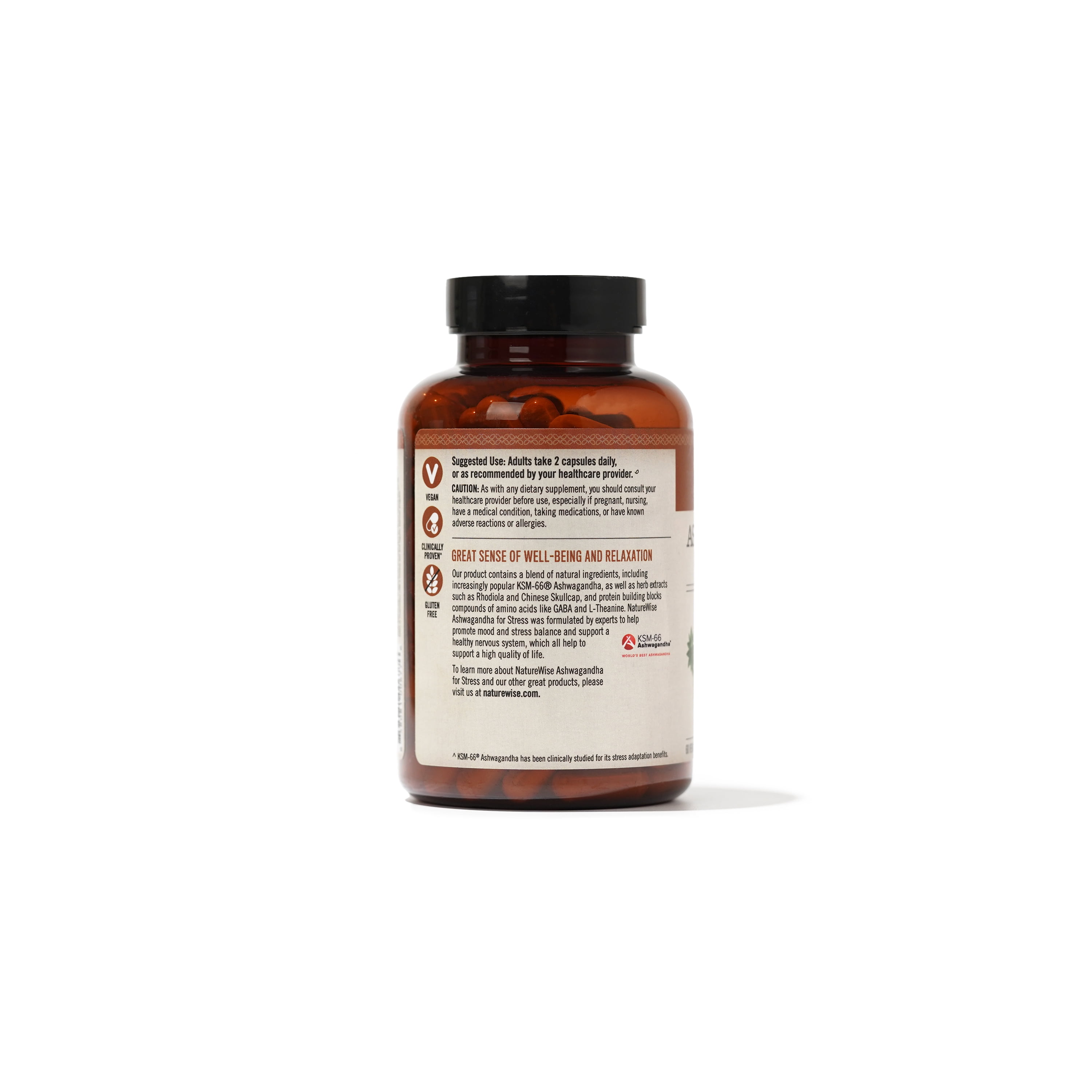 NatureWise Ashwagandha for Stress + GABA & L-Theanine - 60 Capsules[30-Day Supply]