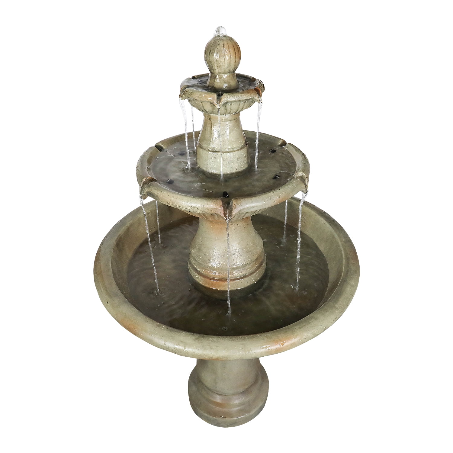 51.5" Outdoor Water Fountain, 2 Tier Pedestal Waterfall Fountain with Pump for Garden Patio Yard Décor