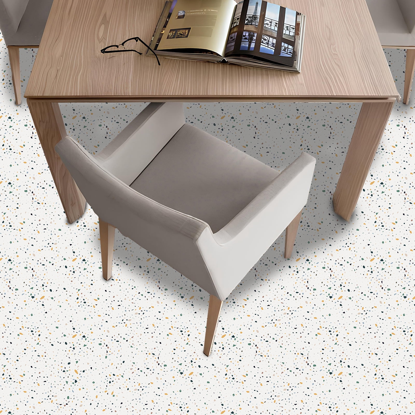 DEWOO Peel and Stick Floor Tile, 10-Sheet 12 x 12in Covers 10 Sq.ft, Waterproof Vinyl Flooring Tiles Self Adhesive for Kitchen, Bathroom & Bedroom - Modern Terrazzo
