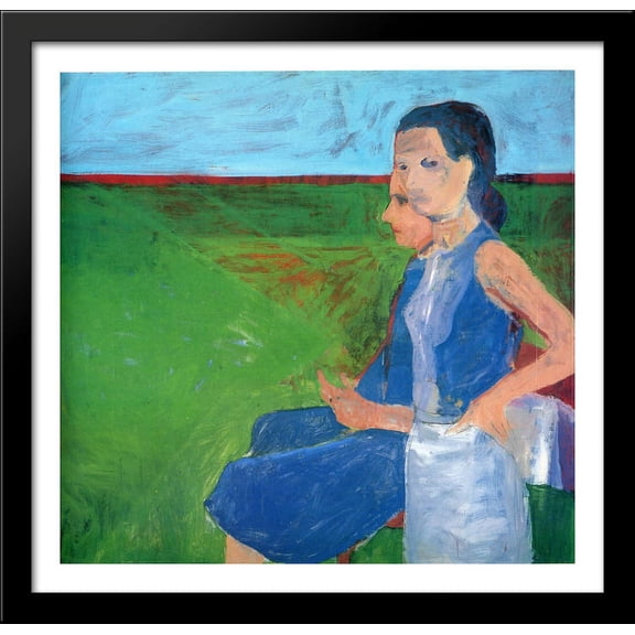 Woman Outside 30x28 Large Black Wood Framed Print Art by Richard Diebenkorn