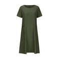 thumbnail image 5 of Arnsht Womens Summer Cotton Linen Dresses Short Sleeve T-Shirt Dress Casual Loose Fit Crewneck Midi Dresses for Women Green XL, 5 of 8