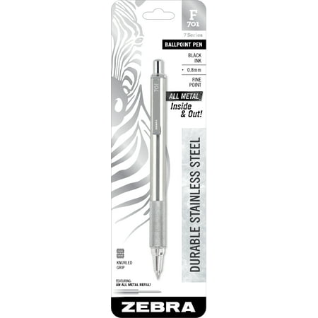 Zebra F-701 Ballpoint Stainless Steel Retractable Pen, Fine Point, 0.7mm, Black Ink, (Best Fine Point Ballpoint Pen)