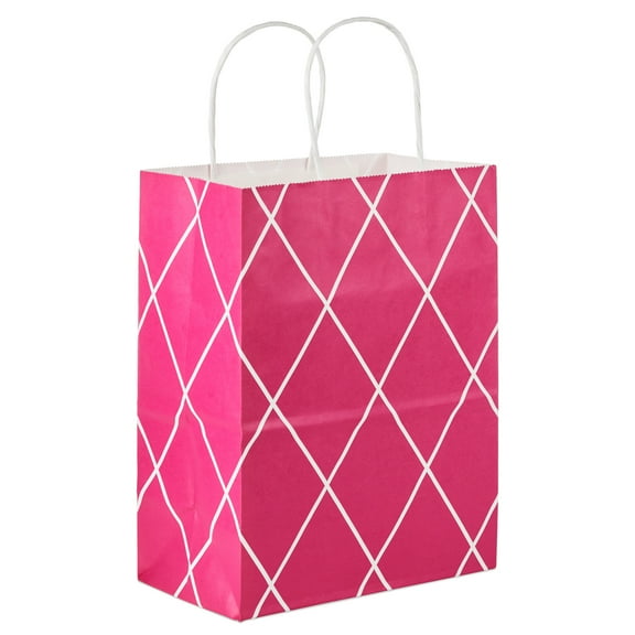 Hallmark Medium Gift Bag (Hot Pink and White Diamond Plaid)