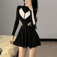 thumbnail image 3 of Vestido de traje de baño deportivo para mujer, traje de baño de una pieza, cubre el vientre, aguas termales, bloqueo de Color, mangas largas, falda avanzada, ropa de playa, 3 of 5