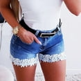 thumbnail image 2 of Women Slim Denim Shorts Stretch Lace Stitching Jeans Shorts Ladies Casual Regular Short, 2 of 2