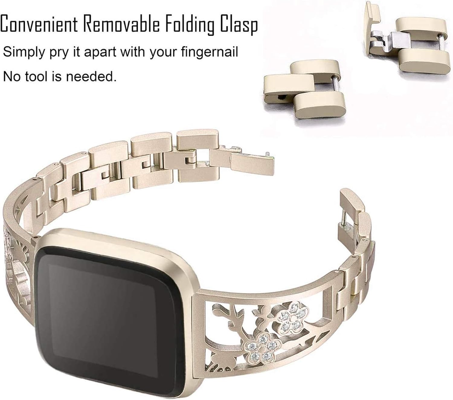 REQO Stainless Steel Bracelet Compatible with Fitbit Sense 2/Sense/Versa 4/Versa 3, Women Bling Replacement Bands Dressy Luxurious Wristbands for Ladies