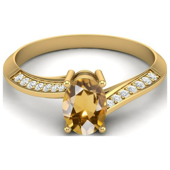 1.56 Cts Oval Citrine 925 Sterling Silver Gold Vermeil Solitaire Accent Woman Halo Valentines Day Gifts Ring