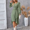 thumbnail image 4 of WTOBBY Women's Floral Pattern Tunic Long Sleeve Dress with Waist Tie Casual Flowy Silhouette for Everyday Elegance Versatile Print Design for Spring and Fall,Green S, 4 of 7