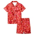 thumbnail image 2 of YUEHUA Satin Pajamas for Girls, 2-Piece Heart Print Short Sleeve Button Down Silky Valentines PJ Set for Toddler Kid, 2 of 4