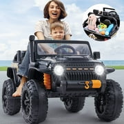 Powered 2-seater Ride On Truck 12V MP3 Parent-child Car with Remote Control 3 Speed LED Lights Black Spring Suspension for 3-8 Years