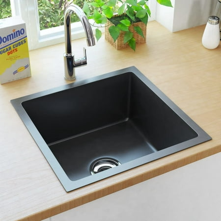 

Fyydes Handmade Kitchen Sink with Strainer Black Stainless Steel Black