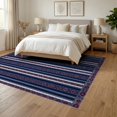 thumbnail image 3 of ODIKA 6'x9' Washable Area Rug Easy Care, Non-Shedding, Striped Nautical Navy Bold Strip Graphic Field Border Mudroom for Queen Size Bedroom Under Bed Master Suite, 3 of 7