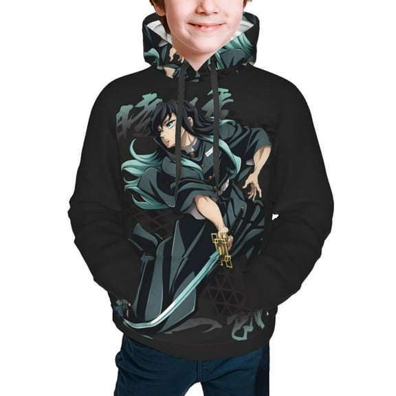 Demon Slayer Muichiro Tokito Kids' Hoodie 3d Print Sweatshirt Soft Pullover Hooded With Big Pockets For Boys Or Girls Small