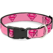 Buckle-Down Imported Plastic Clip Collar - Superman Shield Pink - Large 15-26