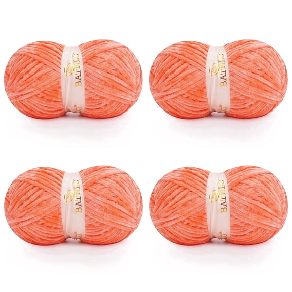 BATELO Velvet Chenille Yarn for Crocheting & Knitting 1440 Yards, Soft Thick Fluffy Bulky Blanket Yarn, 4 Pack of 10.5oz (Coral Red)