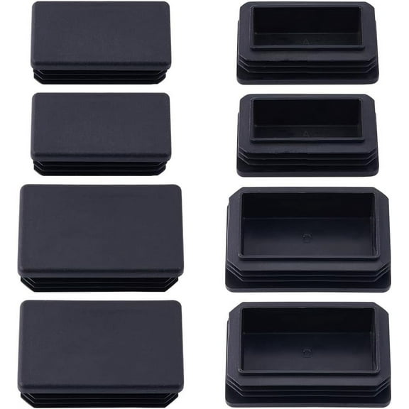 8Pcs 2 Sizes Black Rectangle Plastic Plug Insert Tubing End Caps Tube Plugs Rectangular Cover Caps Metal Tubes Plugs Ends Cap for Post Finishing Chair Glide Inserts DIY