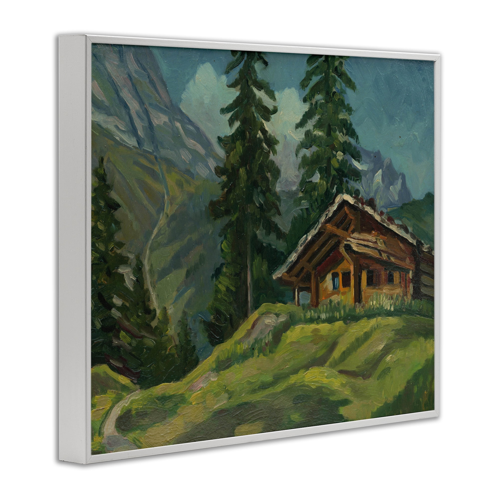 Cabin At Base Of Mountain White Framed Giclee Art, design by Lettered and Lined