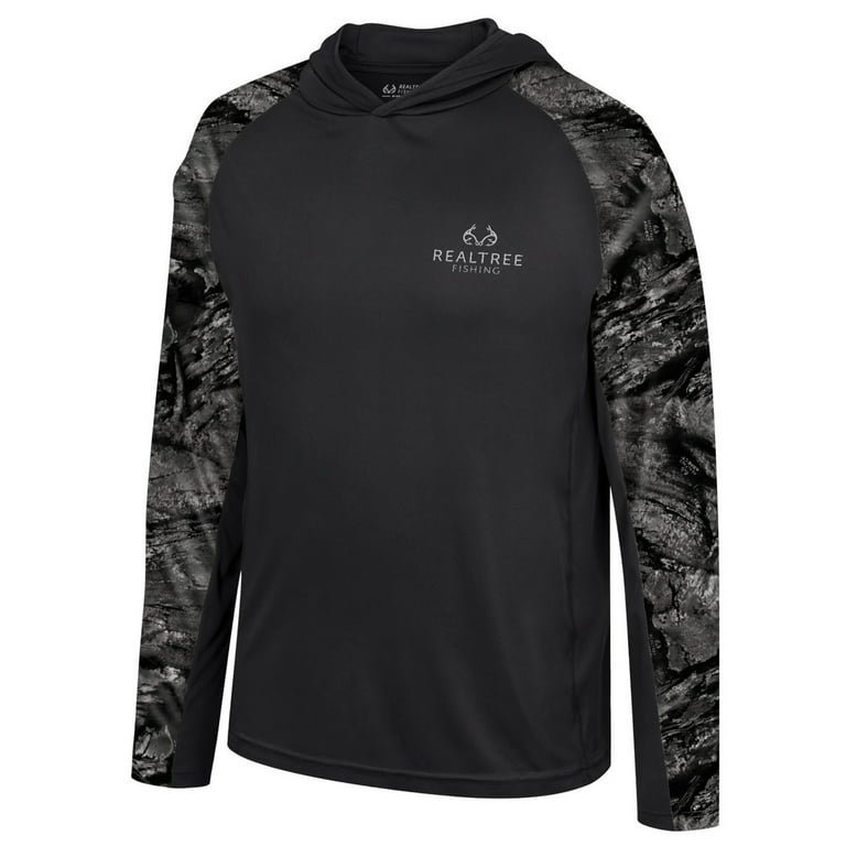 Realtree Men's Long Sleeve Gulf Stream Performance Fishing Hooded Graphic T-Shirt, Small