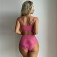 thumbnail image 3 of WREESH Womens Two Piece Swimsuit High Waisted Bikini Plaid Backless Split High Waist Bikini Lace-Up Beach Bathing Suit Hot Pink, 3 of 5