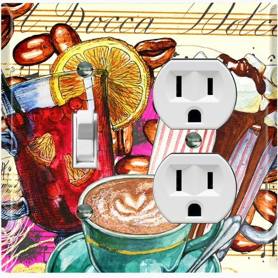 Metal Light Switch Wall Plate Outlet Cover (Coffee Beans Mocha Tea Marshmallow Treat Beige Yellow Letter - Single Toggle Single Duplex)