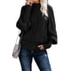 thumbnail image 1 of Suéter de cuello medio con mangas abullonadas y tejido de color sólido de manga larga informal de invierno para mujer, 1 of 5