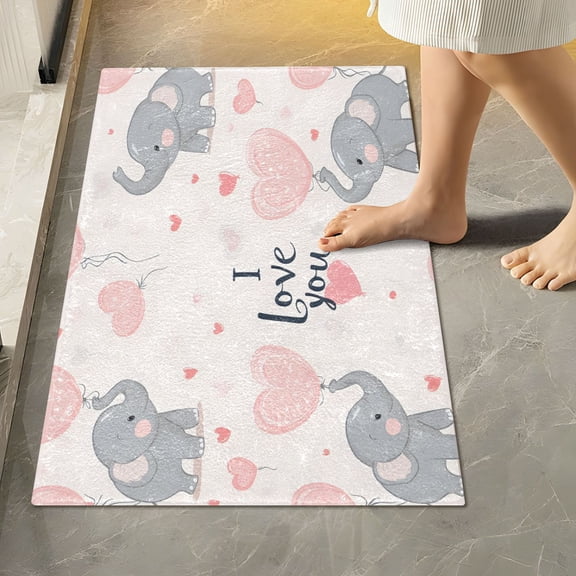 Yayeee Bath Rug for Bathroom Floor Non Slip Rectangle Fluffy Soft Absorbent Mat, 16"x24", Cute Elephant