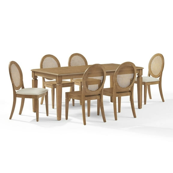 Crosley Furniture Katia 7Pc Dining Set With Cane-Back Upholstered Chairs In Driftwood